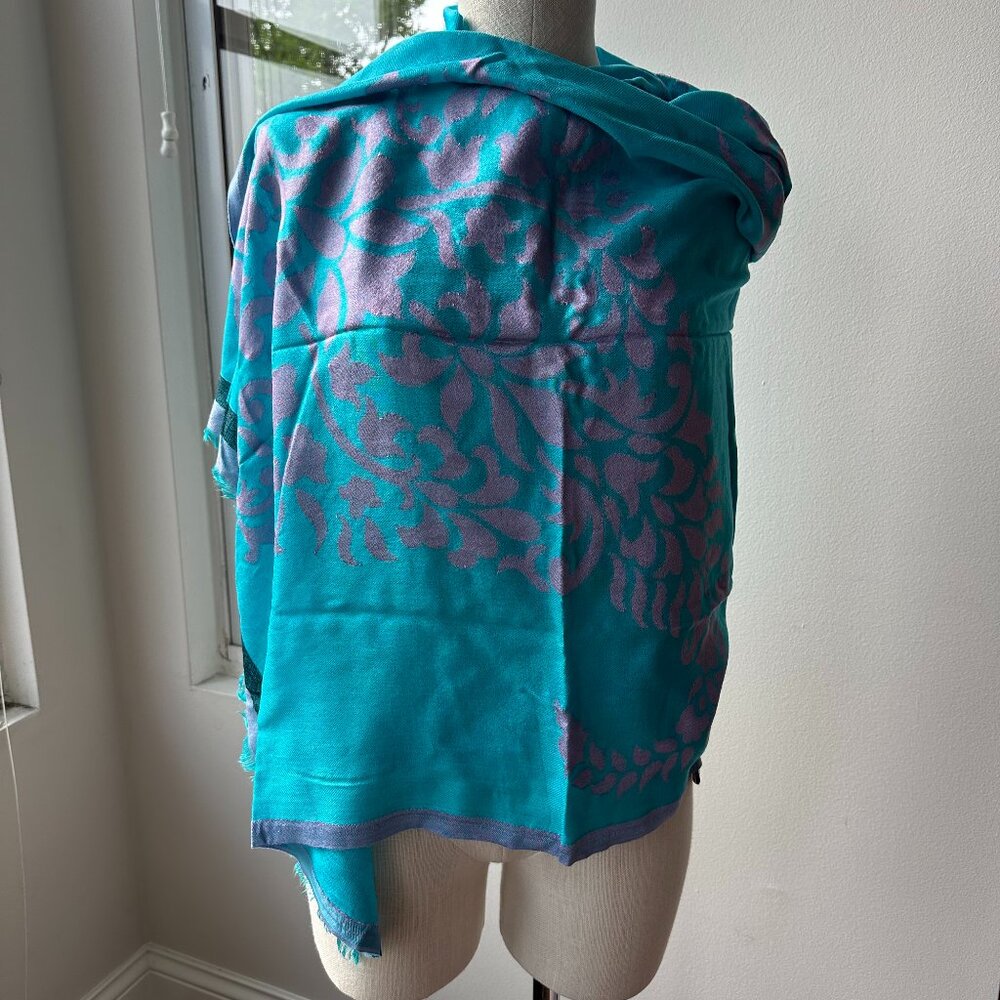 Soul Journey Cyan Blue Pink Purple 100% Modal Scarf Wrap Shawl Hand Stitched